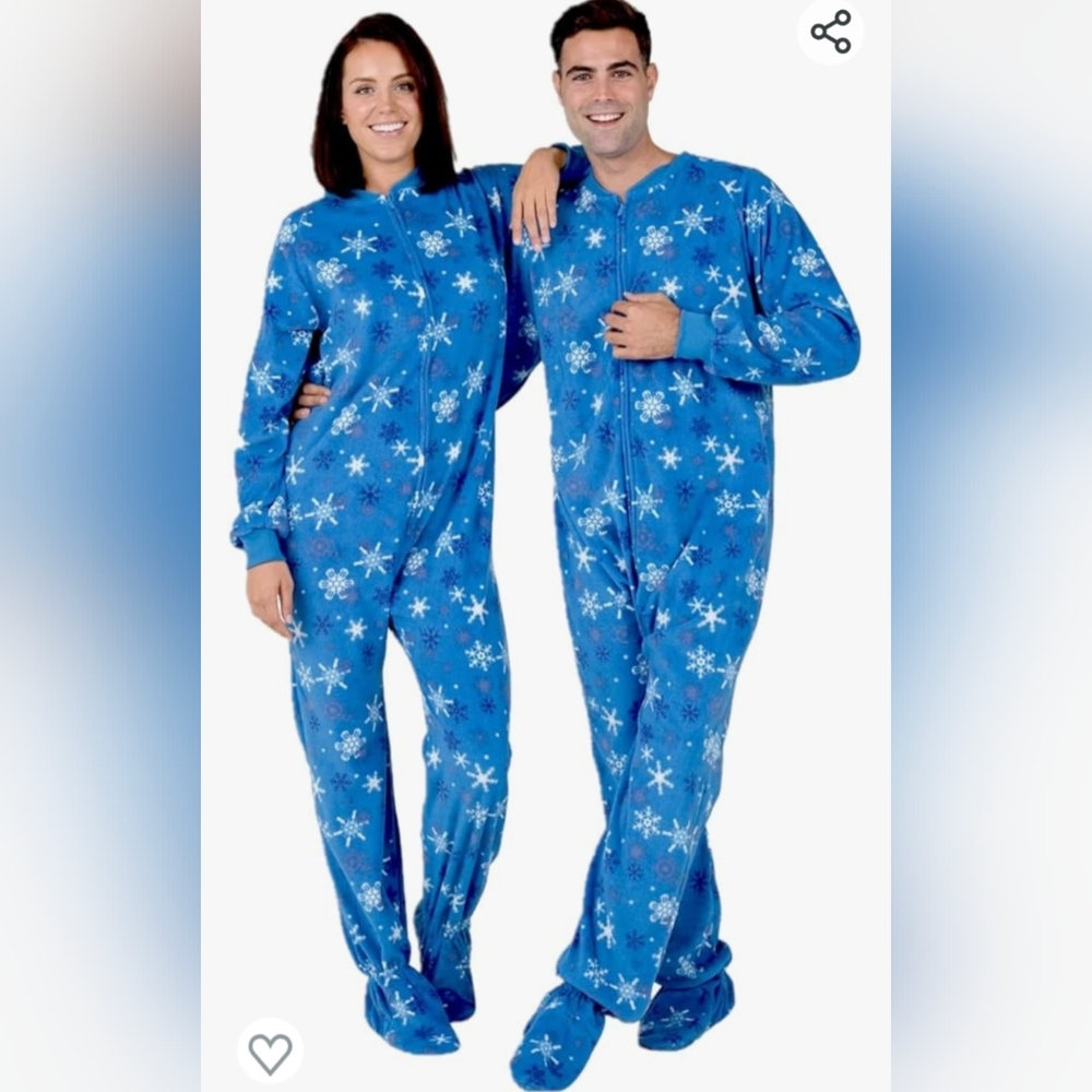 0628 Adult unisex Footed one piece Hooded Pajamas Snowflakes pattern